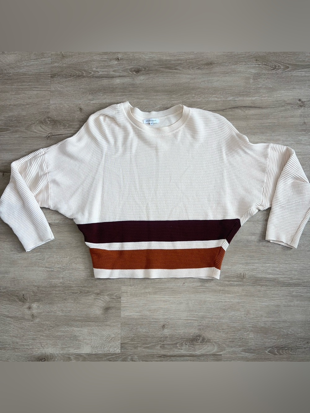 CRESCENT Women’s Striped Sweater XS Ivory Burgundy Rust Oversized sweater
